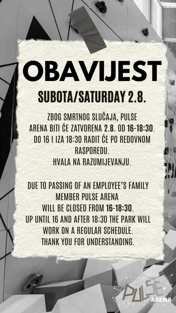 Pulse Arena radno vrijeme 2.8.